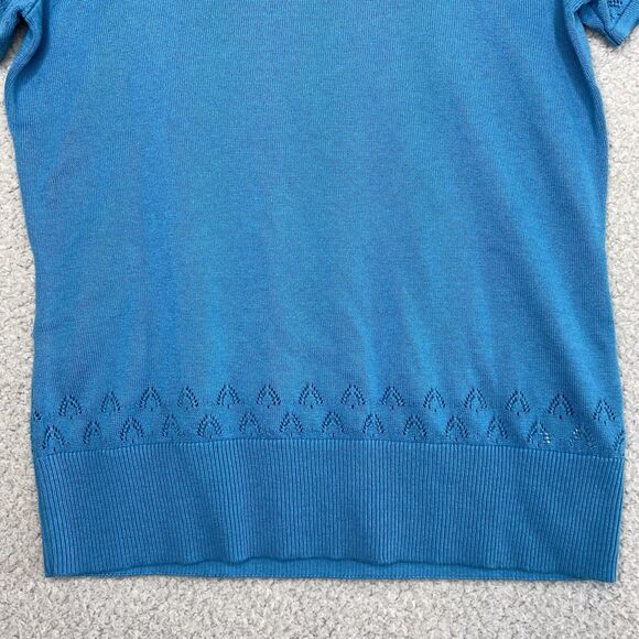 Minimalist Sweater Knit M Cottagecore Dainty Pointelle Blue SS 100% Cotton - Picture 3 of 14